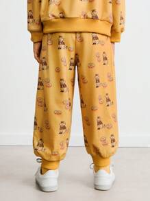 SHEIN Young Boy Cartoon Print Pocketed Loose Drawstring Sweatpants - Yellow - View 2