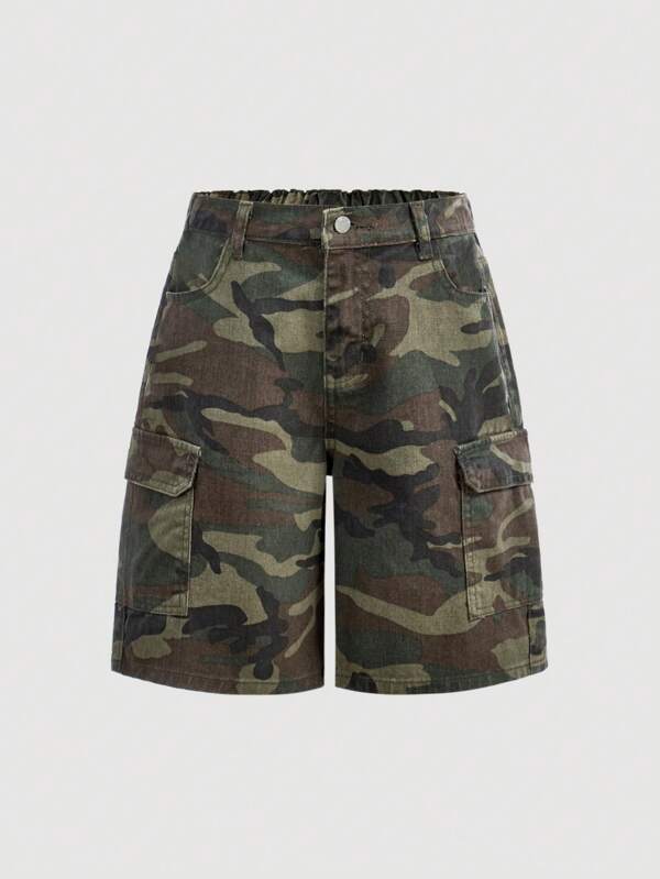 SHEIN Girlism Tween Girls Y2K Camo Print Baggy Causal Denim Jeans Shorts,Tween Girl Summer Clothes Outfits
