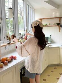 DAZY Women's Spring New Sweet Reduced Age Embroidered Flower Tassel Drawstring Loose Versatile Lantern Sleeve Blouse Summer,Fall Clothes Long Sleeve Top - White - View 1