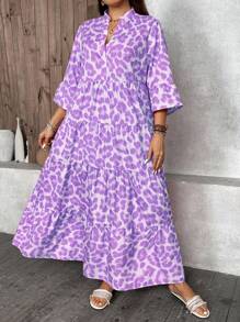 SHEIN LUNE Váy 4 tầng họa tiết da báo cỡ lớn thường ngày cho kỳ nghỉ xuân Boho Trang phục mùa hè Váy thường ngày đi biển - Màu Lilac Tím - Xem 3