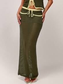 Forever 21 Women Knitted Casual Skirt, Simple & Fashionable For Everyday Wear - Green - View 1