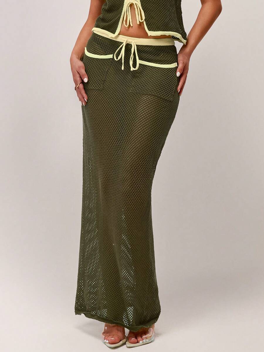 Forever 21 Women Knitted Casual Skirt, Simple & Fashionable For Everyday Wear - Green - View 1