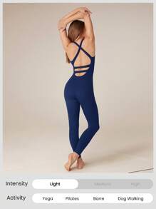 GLOWMODE FeatherFit™ 26 英寸圆领交叉后背连体裤 低冲击瑜伽工作室夏季