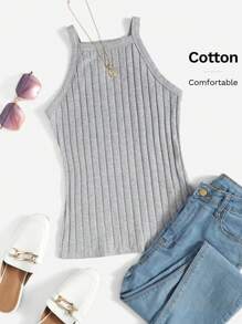 SHEIN EZwear 羅紋針織吊帶上衣 - 淺灰色 - 查看 6