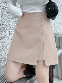Dazy Star Women Casual Solid Color A-Line Split Hem Skirt, Autumn/Winter