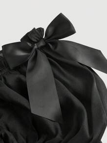 SHEIN MOD Black Organza 2 Pieces Set: Puff Sleeve Bow Chest Cup Cropped Top & Peplum Mini Skirt,Spring/Summer Outfits,Beach Outfits,Brunch Outfits,Spring Break,West,Vacation,Country,Western,Floral,Tropical,Vacation Two Pieces Set,Elegant - Black - View 3