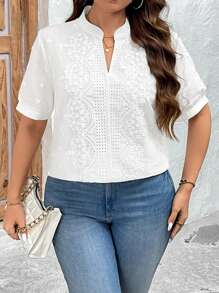 SHEIN Clasi Camisa de manga corta de unicolor y talla grande, casual y de moda para uso diario - Blanco - Ver 4