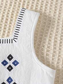 女婴自然风套装，夏季时尚米色刺绣上衣和裙子 - 米色 - 查看 6