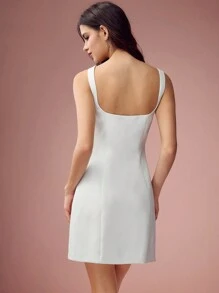Enchnt Vestido mini elegante de mujer de unicolor con decoración de cuentas
