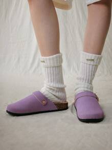 Solecia Women's Thick Sole Furry Slippers, Fashionable Round Toe Warm Indoor Shoes - Mauve Purple - View 3