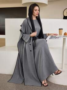 Al Najma 2 pièces/Set Veste à cordon de serrage bicolore + Robe longue à manches longues col rond, Style arabe mode vestimentaire, printemps/été, tenue modeste pour femmes