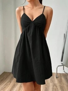 SHEIN EZwear Women Casual Solid Color Sleeveless Mini Dress,Sun Dress