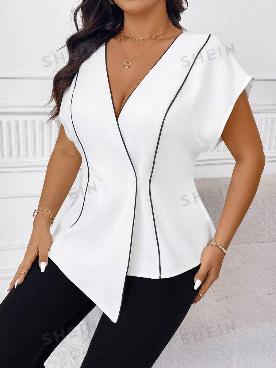 SHEIN Unity Blazer elegante para ir al trabajo con cuello en V profundo, mangas dolman y contraste de color