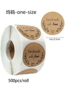 SHEIN Basic living 500pcs/Set Kraft Paper Sticker Homemade With Love Stickers For Envelope And Package Seal Labels Stationery Handcraft, Christmas - Khaki - View 2