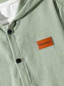 SHEIN Hoodie Kasual Corduroy dengan Tambalan untuk Anak Laki-Laki Remaja, Kemeja Tenun Ukuran Besar - Mint Green - View 6