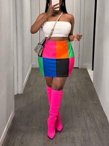Slaydiva 大码女式亮色拼色紧身迷你裙/短裤 - 彩色 - 查看 5