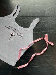 SHEIN Qutie Camiseta de tirantes básica con bordado delicado - Gris - Ver 4