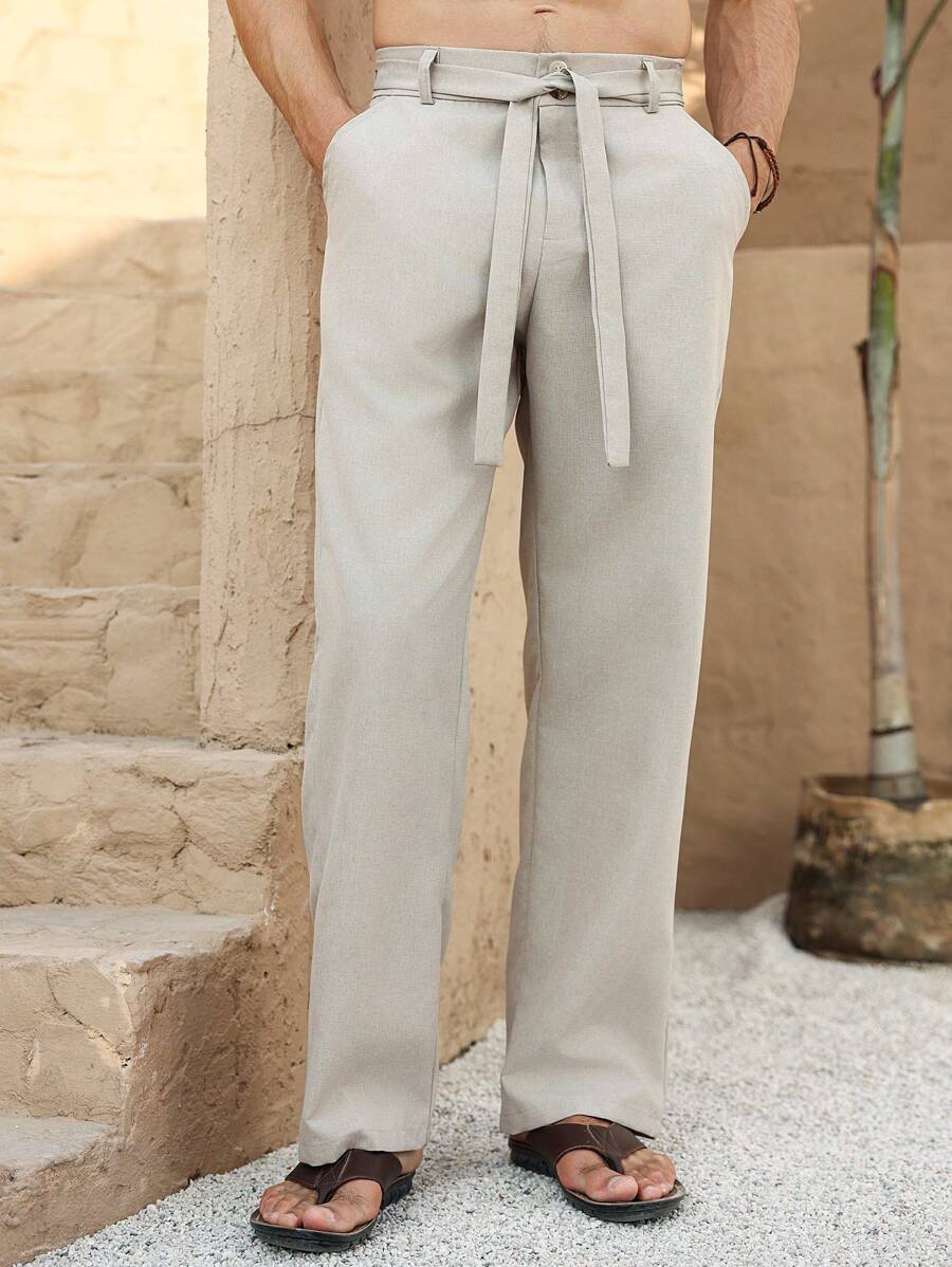 Manfinity RSRT Quần nam đơn giản màu trơn có túi trước, mặc hàng ngày - Màu Khaki - Xem 1