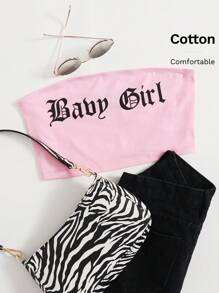 SHEIN EZwear 字母图案短款抹胸 - 淺粉色 - View 1