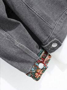 Manfinity Hypemode Men's Front Button Long Sleeve Pocket Casual Loose Denim Jacket - Grey - View 3