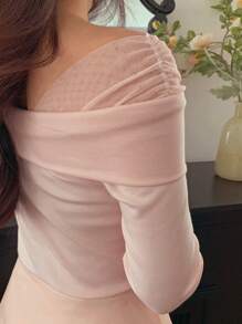 DAZY Women Off Shoulder Elegant Mid-Length Flared Dress Elegant - Pink - View 4