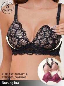 3pcs/Set Lace Maternity Comfortable Underwear Set For Women - Apricot - View 3