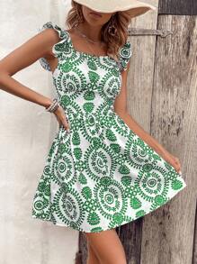 Breezaya Vestito da donna con spalline arricchite, stampa completa, fiocco sul retro, abito da spiaggia da vacanza