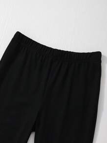 SHEIN Sweetra Young 2 件套 Tween Girl 套装，休闲和度假百搭蝴蝶结短袖上衣和喇叭裤，适合度假、校服、春季、夏季、秋季，无传统图案、花卉/部分装饰 - 彩色 - 查看 4