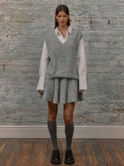 MUSERA Textured High Rise Floaty Pleat Knit Skater Skirt