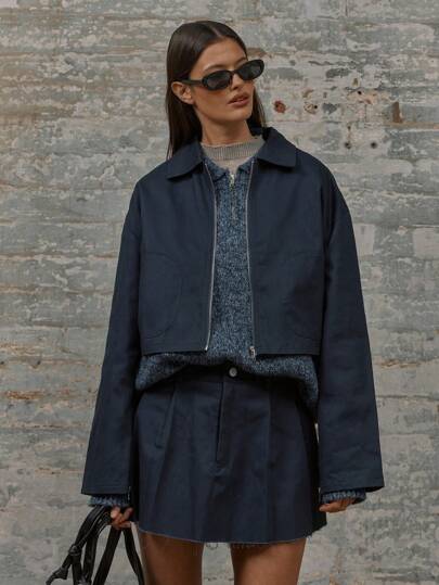 MUSERA Tailored Pocket Detail Zip Up Collared Jacket Spring Summer, Casual Airport Holiday Fall Streetwear Autumn, Winter, Back To School Office Work Everyday Christmas