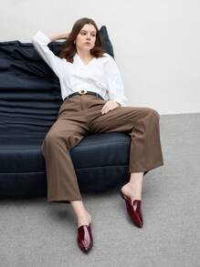 CUCCOO BIZCHIC 女士时尚尖头平底便鞋，红色漆皮 PU 皮革装饰设计，休闲舒适便鞋，适合夜店、派对、约会、情人节下午茶 - 酒紅色 - 查看 6