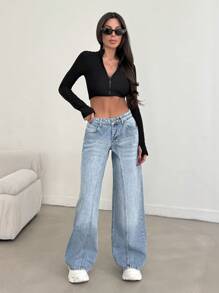 EURMUSE LOW RISE WIDELEG VINTAGE WASH Y2K JEAN - Medium Wash - View 3