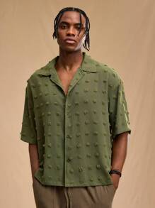 Forever 21 Camicia boxy oversize e accorciata da uomo in jacquard geometrico verde