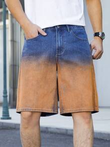 Manfinity Hypemode Heren eenvoudige voorzak met knoopsluiting, losse casual denim shorts