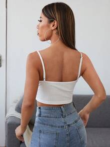 SHEIN EZwear Rib-knit Crop Cami Top - White - View 2