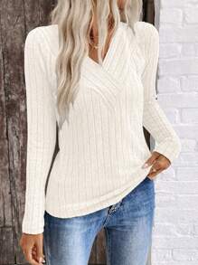 EMERY ROSE Nueva Blusa de Punto con Cuello en V de Terciopelo para Mujer, para Otoño/Invierno, Marca LUNE