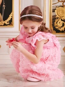 Young Girl Sweet Floral Network Tutu Princess Dress, Sleeveless Party Formal Dress For Birthday, Pageant, Wedding Guest, Flower Girl Dress - Pink - View 5