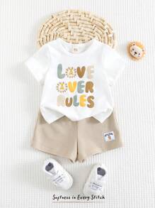 Cozy Pixies Set de 2 piezas para bebé niño con Top de manga corta con cuello redondo suave y estampado de animales de dibujos animados, y pantalones cortos de cintura elástica