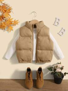 Baby Girl Thick Padded Coat, Khaki,In Fall/Winter - Khaki - View 2