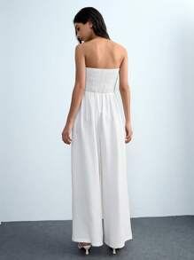 Chiquease 露肩荷叶边白色女式夏季性感度假连体裤，新款春夏韩版柔软裹身紧身长裙，修身褶皱 A 字连体裤，带后肩带