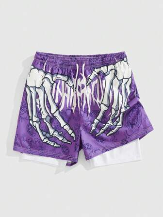 Street Life Short décontracté avec imprimé et nœud pour homme, avec look superposé