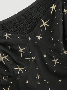 SHEIN MOD 黑色星形图案梦幻复古优雅宫廷风网眼连衣裙，带荷叶边下摆和蝴蝶结装饰，特殊面料，适合约会、派对、节日、茶会、生日穿着、情人节、女士夏季服装、女士沙滩服装、狂欢节服装、女士度假服装、女士节日服装、女士复活节服装、女士约会夜服装 - 黑色 - 查看 5