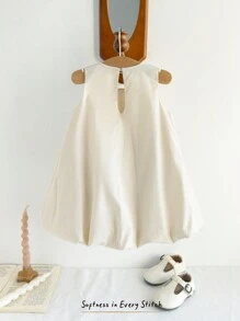 Cozy Pixies Robe mini décontractée pour bébé fille, col rond, sans manches, avec décoration de nœud, polyvalente - Blanc - Voir 2