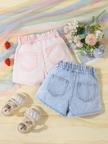 Young Girls All-Match Versatile Loose Fit Multi-Pack Denim Shorts - Multicolor - View 2