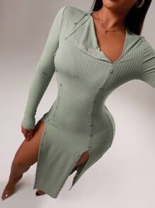 Zolique Women's Sexy Asymmetrical Button Design Fitted Bodycon Dress Fall Cloth For Women - Olive Green - View 1