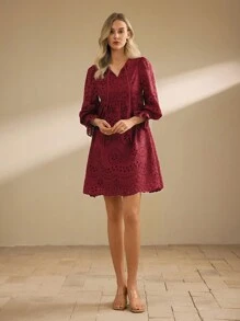 SHEIN Clasi Women Short Casual Dress, Simple And Fashionable For Daily Wear - Burgundy - View 7