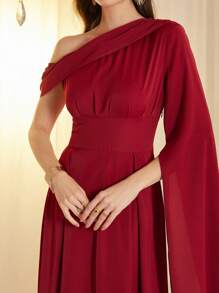 Modelyn Vestido de fiesta elegante y de lujo para mujer con mangas farol asimétricas - Rojo - Ver 1