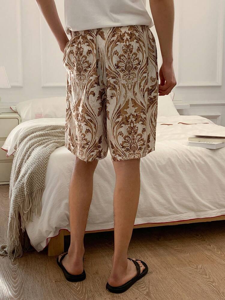 Vintage Floral Pattern All Over Print Men's Casual Shorts, Summer Home Pants Pajama