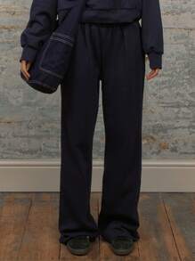 MUSERA Mid Rise Elasticated Thick Waistband Drawstring Wide Leg Sweatpants Vacation Summer Sexy - Dusty Blue - View 2