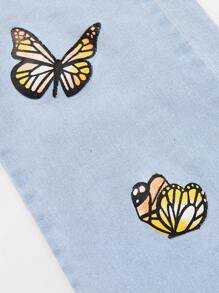 2025年秋冬少女蝴蝶印花破洞喇叭牛仔裤 - 淺色水洗藍 - 查看 6